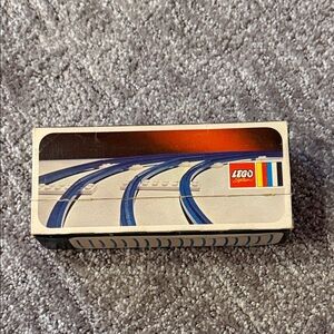 Vintage Lego Box with Blue Track Graphics and Red Logo Accent Full Set